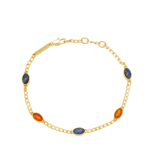 [EBB6143G] Lapis And Red Gemstone Chain Bracelet - Gold Plated