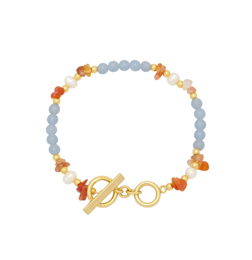 [EBB6150G] Blue And Orange Chip Organic Pearl Bracelet - Gold Plated