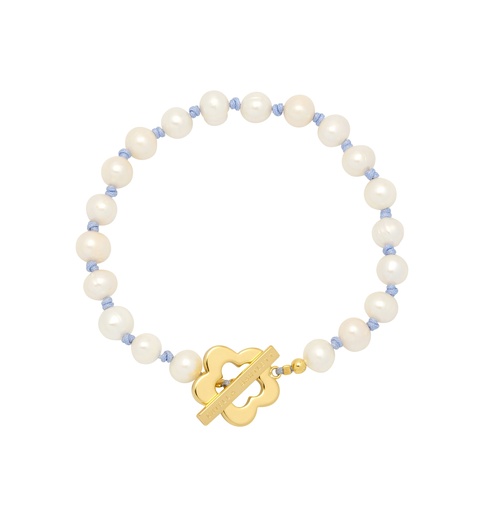 [EBB6151G] Pearl And Knot Flower T Bar Bracelet - Gold Plated