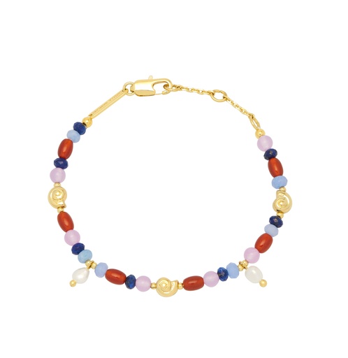 [EBB6153G] Multi Bead, Swirl Shell And Pearl Bracelet - Gold Plated