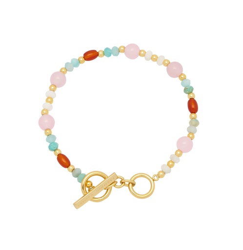 [EBB6154G] Mixed Pastel And Orange T-Bar Bracelet - Gold Plated