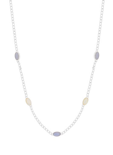 [EBN6157S] Lilac And White Gemstone Chain Necklace - Silver Plated