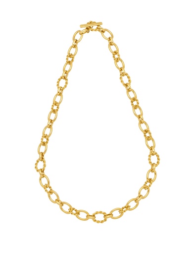 [EBN6160G] Chunky Link With A Twist T Bar Necklace - Gold Plated