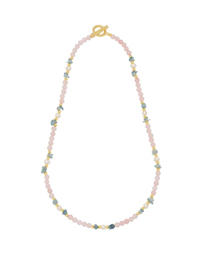 [EBN6162G] Pink And Blue Chip T Bar Necklace - Gold Plated