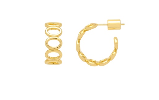 [EBE6171G] Multi Textured Stacked Oval Hoops - Gold Plated