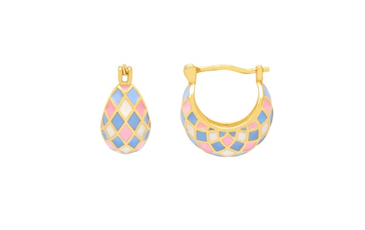 [EBE6172G] Enamel Patchwork Chunky Hinge Hoops - Gold Plated
