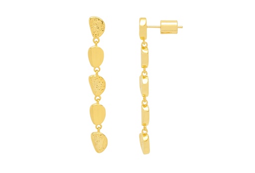 [EBE6177G] Hammered And Plain Pebble Drop Earrings - Gold Plated