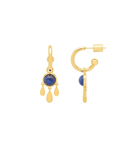 [EBE6181G] Lapis Triple Drop Hoop Earrings - Lapis - Gold Plated