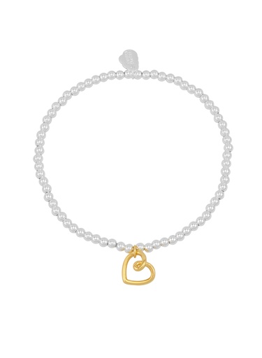 [EBB6279M] Double Beaded Heart Connector Bracelet - With Love - Gold Plated