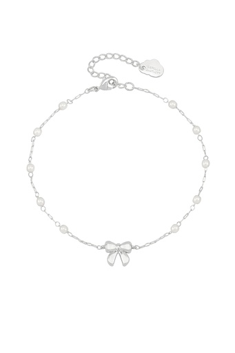 [EBB6281S] Bow With Pearl Beaded Chain Bracelet