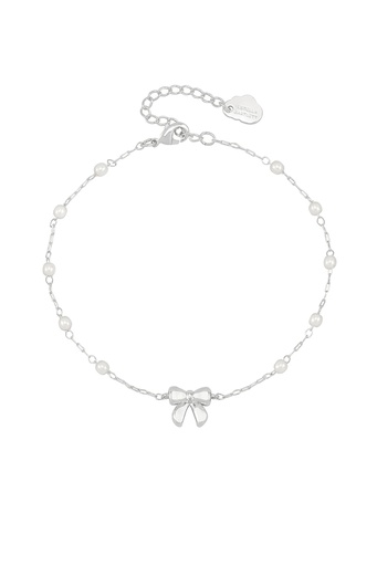 [EBB6281S] Bow with Pearl Beaded Chain Bracelet