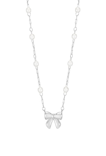 [EBN6299S] Pearl and Bow Chain Necklace