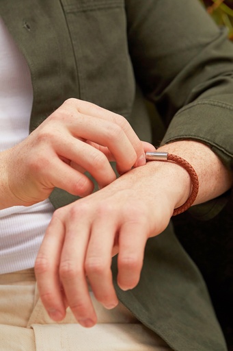 [BLB6359] Caramel Brown Leather Cord Bracelet