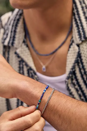 [BLB6356] Blue & Green Beaded Bracelet