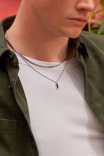 [BLN6364] Black Onyx Tag Necklace