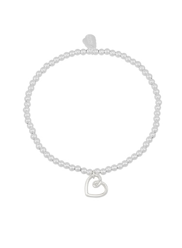 [EBB6453S] Double Beaded Heart Connector Bracelet - With Love - Silver Plated