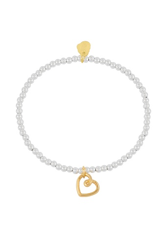 [EBB6540G] Double Beaded Heart Connector Bracelet - Gold Plated