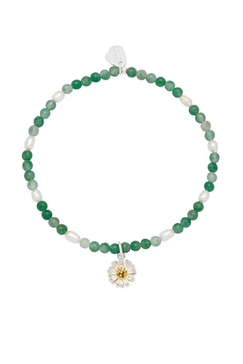 [EBB6544S] Green And Pearl Wildflower Bracelet