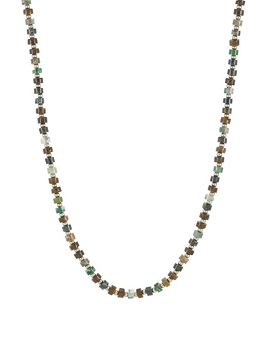 [BLN6790S] Mixed Green Gemstone Rondelle Necklace