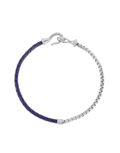 [BLB6804S] Blue Leather And Chain Hook Bracelet
