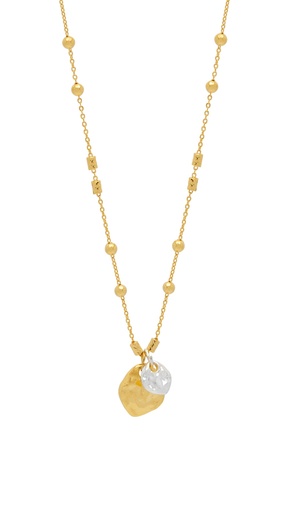 [EBN6636G] TRIPLE BEADED CHAIN AND MOLTON PEBBLES NECKLACE
