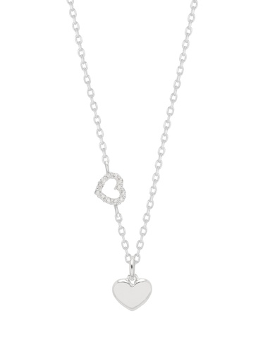 [EBN6641S] HEART CHARM WITH OPEN CZ HEART NECKLACE