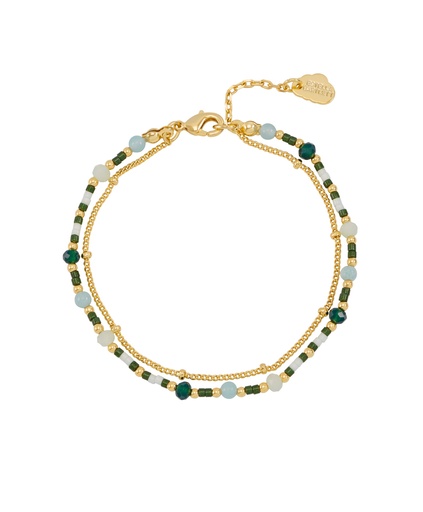 [EBB6617G] MINI GREEN DUO CHAIN FLOWER BRACELET