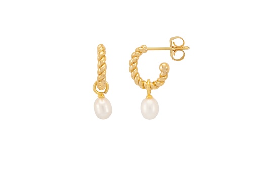 [EBE6603G] PEARL DROP AND TWIST HOOP EARRINGS
