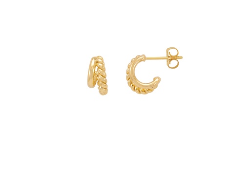 [EBE6605G] PLAIN AND TWIST DOUBLE HOOP EARRINGS