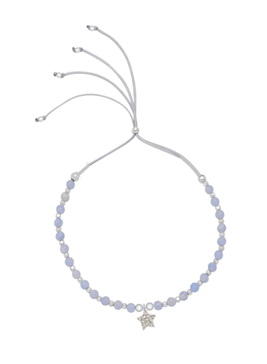 [EBB6598S] Teens Unite - Blue Lace Agate Cz Star Drop Louise Bracelet