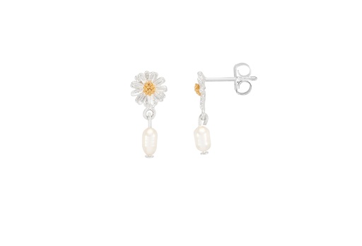 [EBE6612S] FLOWER PEARL DROP STUDS