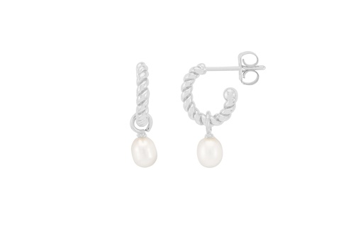 [EBE6604S] PEARL DROP AND TWIST HOOP EARRINGS