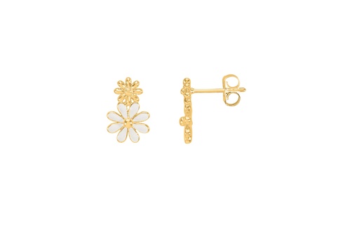 [EBE6610G] WHITE ENAMEL DOUBLE FLOWER STUDS
