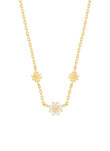 [EBN6638G] TRIPLE FLOWER WHITE ENAMEL NECKLACE