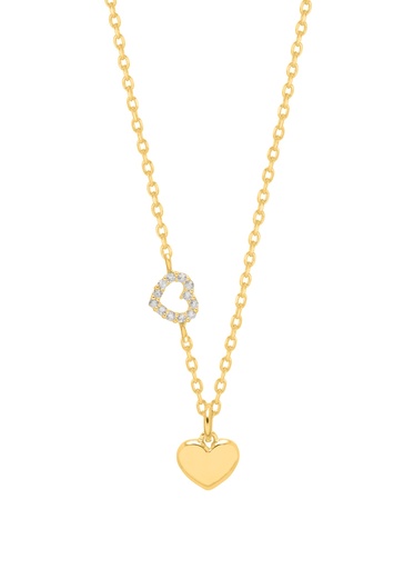 [EBN6642G] HEART CHARM WITH OPEN CZ HEART NECKLACE