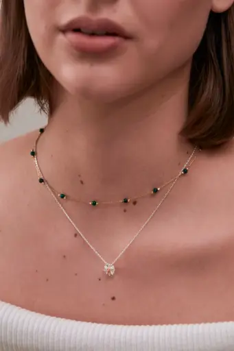 [EBN6819G] MALACHITE PAPERLINK NECKLACE