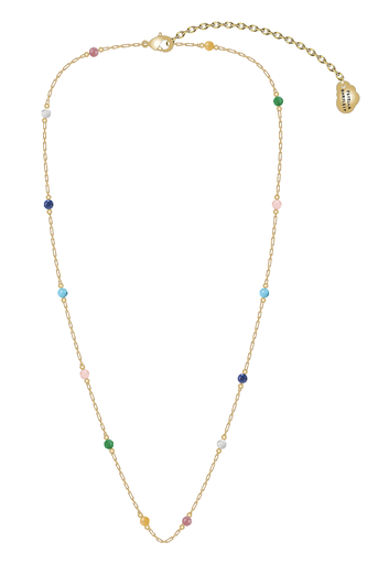 [EBN6820G] MIXED GEMSTONE PAPERLINK NECKLACE