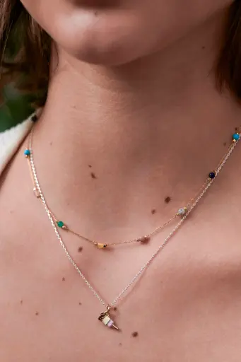 [EBN6820G] MIXED GEMSTONE PAPERLINK NECKLACE