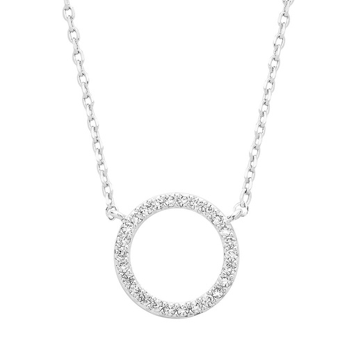 [EB2487C] Large Pave Set Circle Cz Necklace - Silver Plated
