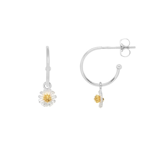 [EBE3988M] Mini Wildflower Hoop Drop Earrings - Silver And Gold Plated