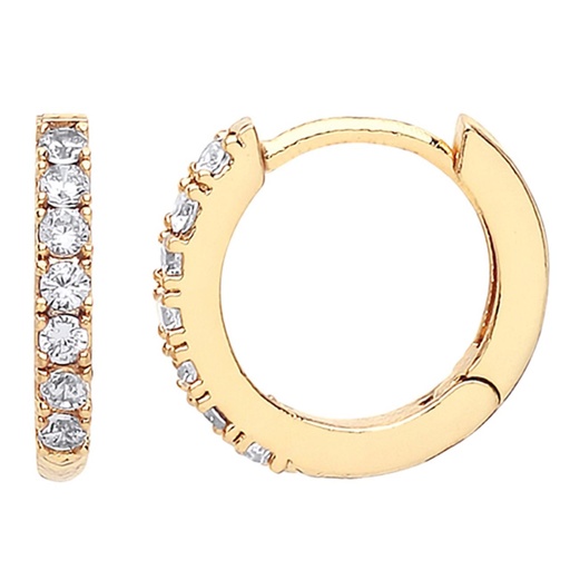[EBE1957G] Pave Set Hoop Earrings With White Cz - Gold Plated - Np
