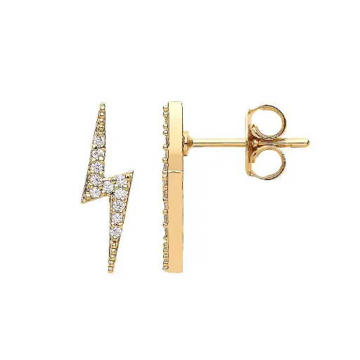 [EBE1809G] Lightning Bolt Cz Earrings - Gold Plated - Np