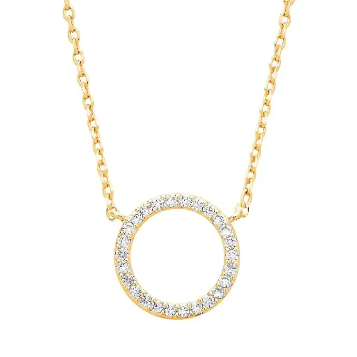 [EB3300C] Large Pave Set Cz Circle Necklace - Gold Plated