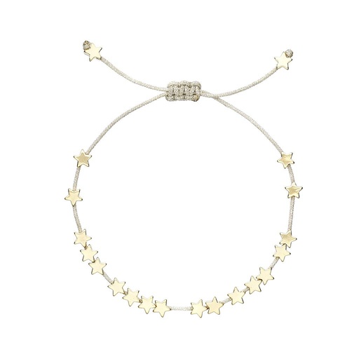 [EB1148C] Stars So Bright Bracelet With Silver Metallic Cord - Gold Plated