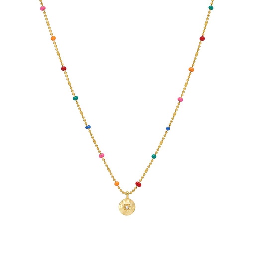 [EBN4836G] Cz Pendant Rainbow Beaded Necklace -  Gold
