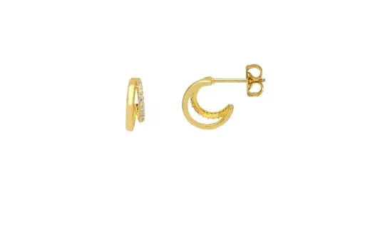 [EBE5092G] Double Illusion Hoop Earrings - Pave Cz Gold