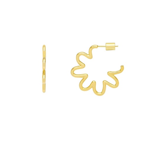 [EBE5126G] Gold Squiggle Flower Hoops - Large