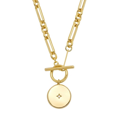 [EBN5141G] T-Bar Neck Chain With Star Coin - Gold