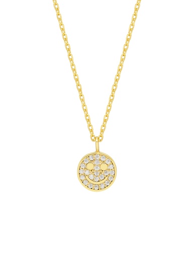 [EBN5354G] Pave Smiley Necklace