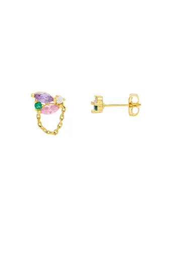 [EBE5598G] Multicolour CZ Earrings - Gold Plated